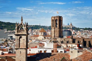 İspanya 'da şehir mimarisi ile Barselona çatı manzarası