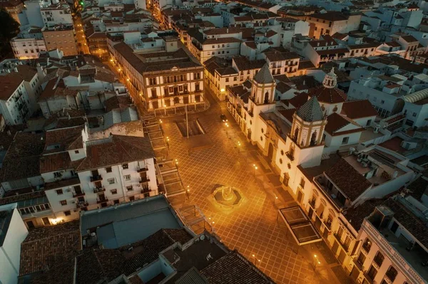 Vista Aérea Ronda Com Edifícios Antigos Noite Espanha — Fotografia de Stock