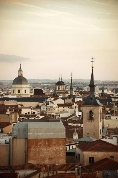 Madrid Skyline Rooftop View Buildings Church Bell Tower Spain — Stock Photo, Image