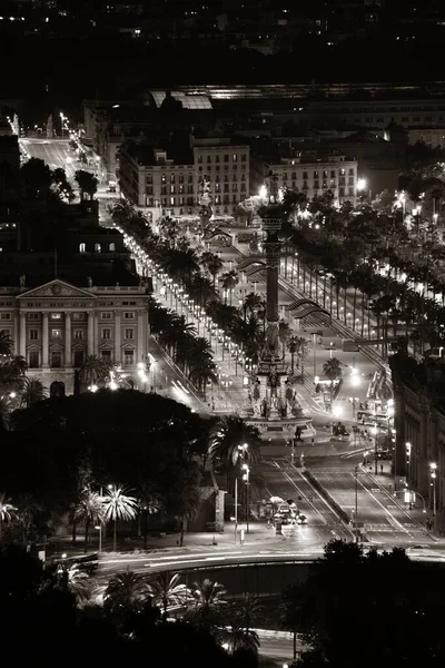 Vue Nocturne Barcelone Avec Monument Christophe Colomb Espagne — Photo