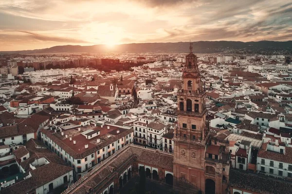 Mezquita Catedral Campanario Córdoba Vista Aérea Noche Del Atardecer España — Foto de Stock