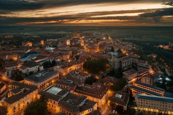 Segovia Stará Budova Letecký Výhled Při Západu Slunce Španělsku — Stock fotografie