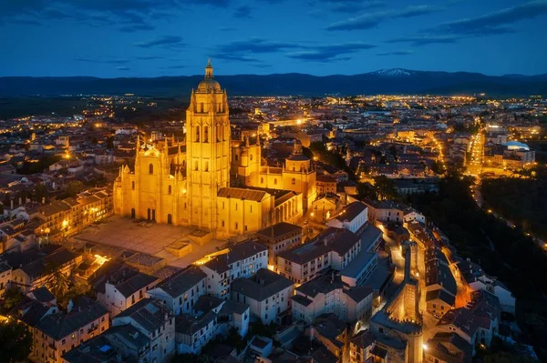 Catedral Segóvia Vista Aérea Noite Espanha — Fotografia de Stock