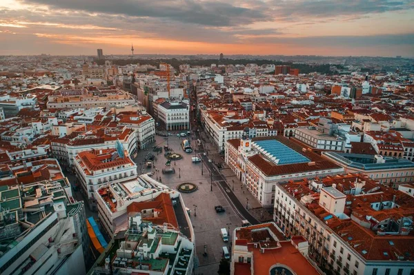 Madrid Puerta Del Sol Flygvy Med Historiska Byggnader Spanien — Stockfoto