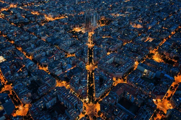 Luchtfoto Van Barcelona Straat Met Prachtige Patronen Spanje — Stockfoto