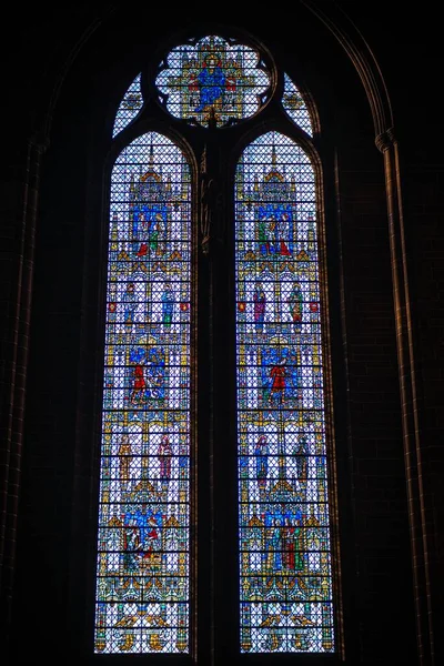 Stained Glass Window Liverpool Anglican Cathedral Historical Architecture Close Seup — стоковое фото
