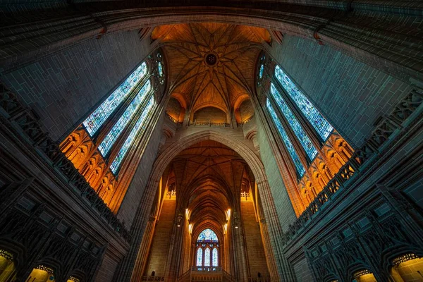 Historische Nahaufnahme Der Anglikanischen Kathedrale Von Liverpool England Großbritannien — Stockfoto