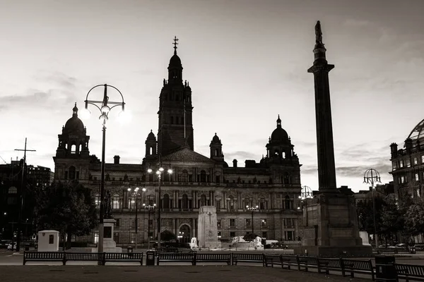 Vista Nocturna Del Edificio Del Ayuntamiento George Glasgow Escocia Reino — Foto de Stock