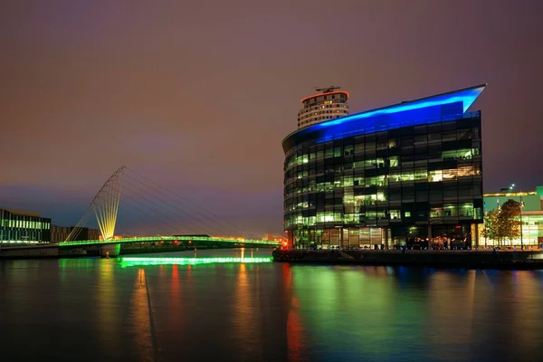 Salford Quays Business District Night Manchester England United Kingdom — стоковое фото
