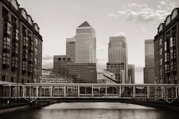 Canary Wharf Zakendistrict Londen Zwart Wit — Stockfoto