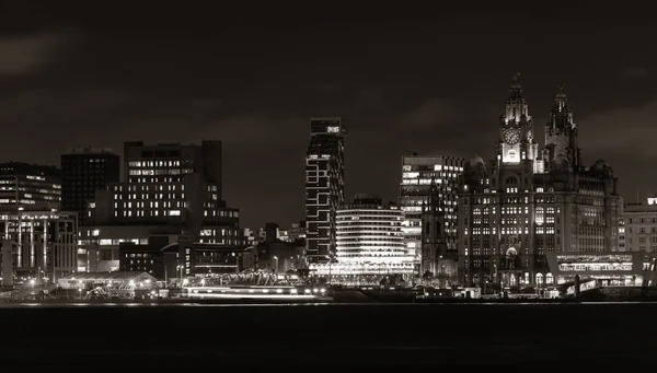 Liverpool Skyline Cityscape Night Buildings England United Kingdom — Stock Photo, Image