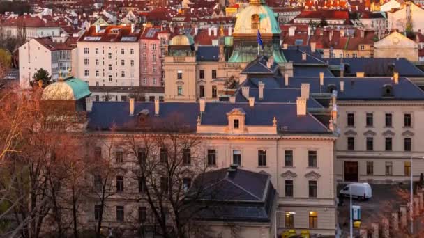 Praag Stad Skyline Architectuur Stedelijke Tijd Lapse Uitzicht Tsjechische Republiek — Stockvideo