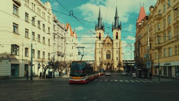 Prag Czech Cumhuriyet Mar 2020 Tramvay Tarihi Kent Mimarisi Ile — Stok video