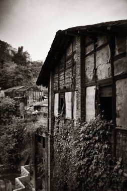 Xiahao 'daki eski bina. Chongqing, Çin' deki eski sokak..