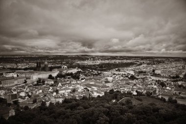 Prag, Çek Cumhuriyeti 'ndeki tarihi binalarla çatısı manzaralı.