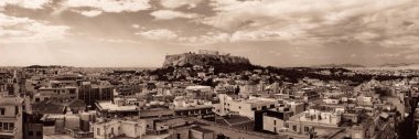 Atina 'nın ufuk çizgisi çatı manzaralı manzarası, Yunanistan.