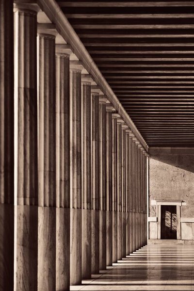 Columns in Stoa of Attalos exhibition hall in Athens, Greece.