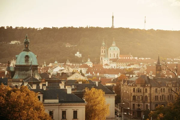 Prag Skyline Takutsikt Med Kyrka Och Kupol Tjeckien — Stockfoto