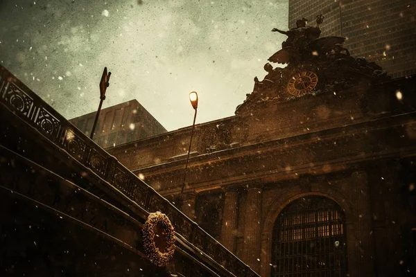 Estação Grand Central Nova Iorque Com Vista Para Neve Inverno — Fotografia de Stock