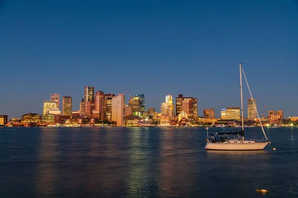 Vista Sullo Skyline Boston Notte Con Edifici Storici Massachusettes Usa — Foto Stock
