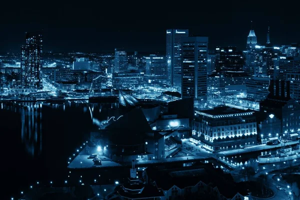 Baltimore Belső Kikötő Kerület Tetőtéri Kilátás Éjjel Városi Épületek — Stock Fotó