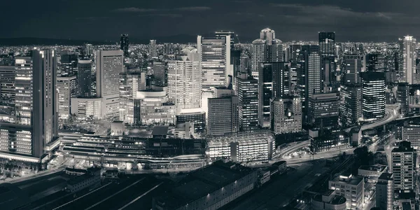 Osaka Ville Urbaine Nuit Vue Panoramique Sur Toit Japon — Photo