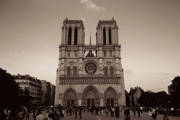 Paris France May Notre Dame Paris Cathedral Tourists Sunset May — Stock Photo, Image