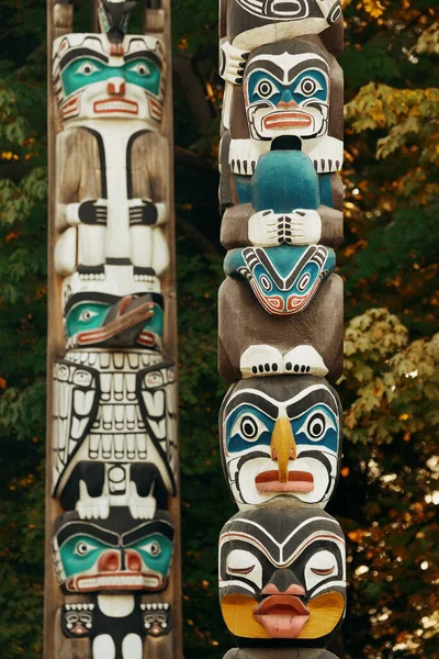 Indian totem poles in Stanley park in Vancouver, Canada.