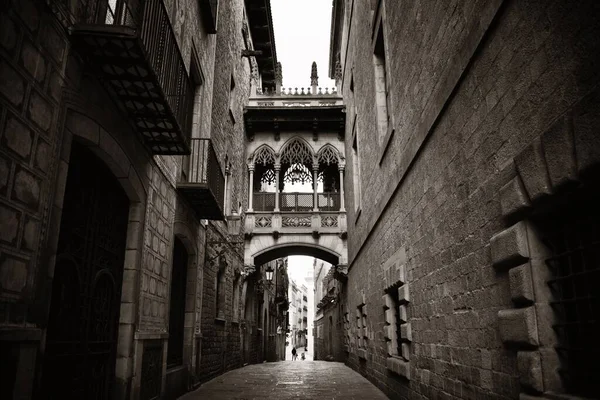 Pont Del Bisbe Calle Estrecha Barrio Gótico Barcelona España —  Fotos de Stock