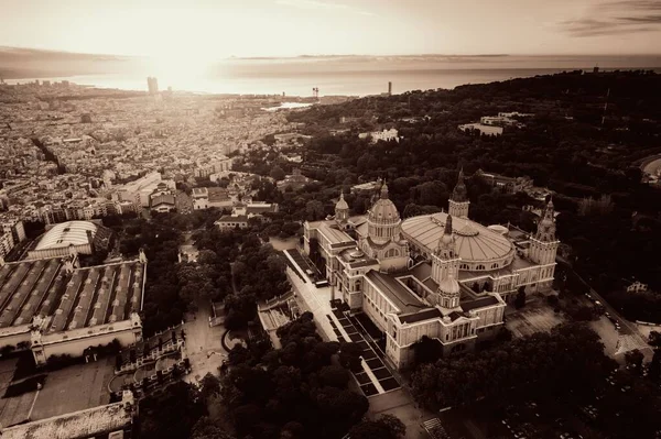 Nationaal Kunstmuseum Van Catalonië Luchtfoto Bij Zonsopgang Montjuic Barcelona — Stockfoto