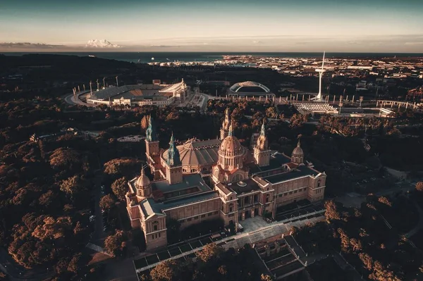 Museo Nacional Arte Cataluña Vista Aérea Amanecer Montjuic Barcelona — Foto de Stock