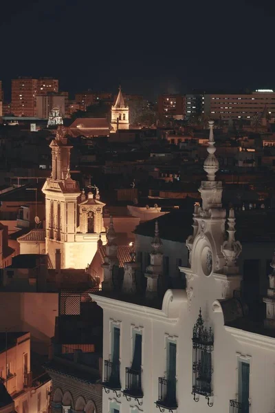 Spanya Şehir Silueti Olan Seville Gece Çatısı Manzarası — Stok fotoğraf
