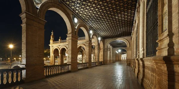 Plaza Espana Eller Spanien Square Närbild Natten Sevilla Spanien — Stockfoto