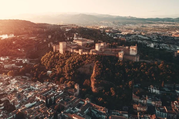 Alhambra Vista Aerea All Alba Con Edifici Storici Granada Spagna — Foto Stock