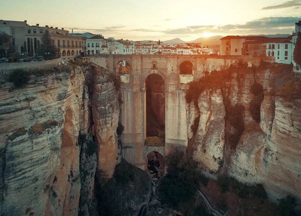 Puente Nuevo New Bridge Aerial View Sunrise Ronda Spain — Stock Photo, Image