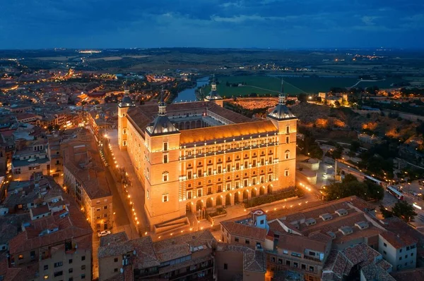 Castle San Servando Légi Felvétel Éjjel Toledóban Spanyolországban — Stock Fotó