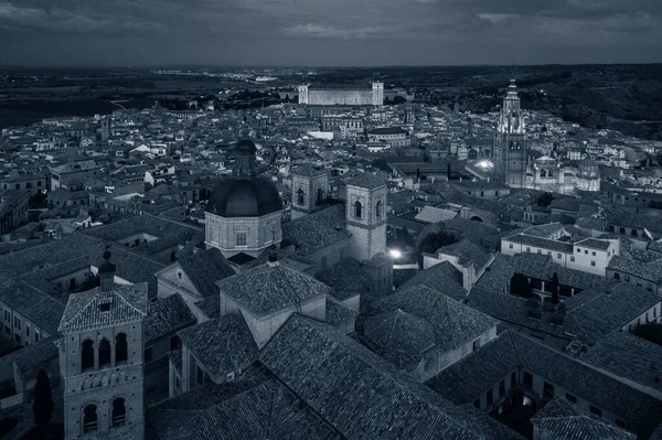 Letecký Pohled Panorama Města Toleda Historickými Budovami Noci Španělsku — Stock fotografie