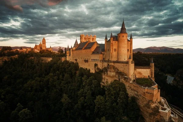 Alcazar Segovia Come Famoso Punto Riferimento Vista Aerea Tramonto Spagna — Foto Stock