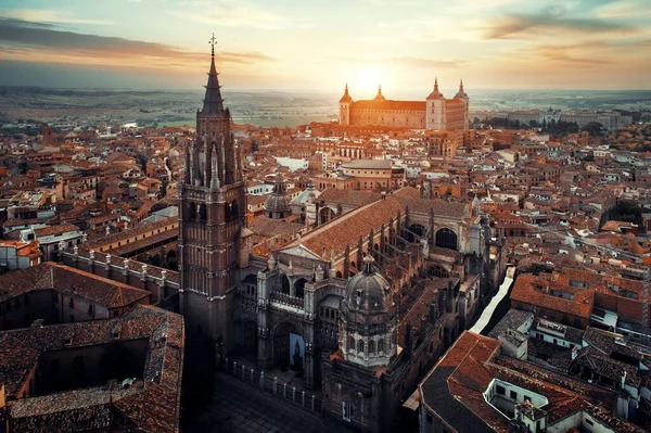 Catedral Primaz Santa Maria Toledo Vista Aérea Pôr Sol Espanha — Fotografia de Stock