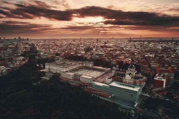 Königspalast Luftaufnahme Bei Sonnenaufgang Madrid Spanien — Stockfoto