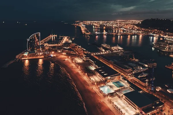 Barcelone Jetée Vue Aérienne Nuit Espagne — Photo