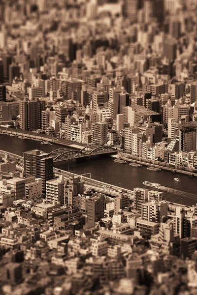 Tóquio Vista Para Telhado Urbano Fundo Tilt Shift Efeito Japão — Fotografia de Stock