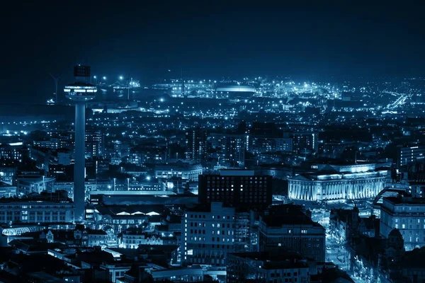 Liverpool Skyline Uitzicht Het Dak Nachts Met Gebouwen Engeland Het — Stockfoto
