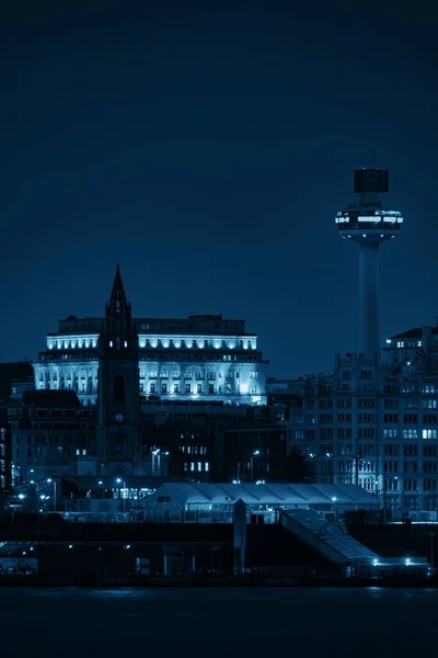 Liverpool Skyline Cityscape Noite Com Edifícios Inglaterra Reino Unido — Fotografia de Stock