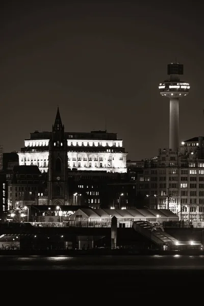 Liverpool Skyline Stadsbild Natten Med Byggnader England Storbritannien — Stockfoto