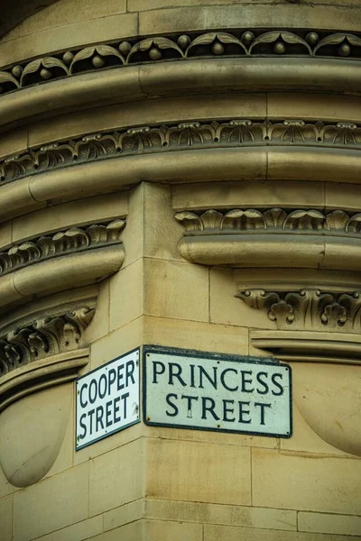 Manchester Princess Street Road Sign Close Seup View England United — стоковое фото