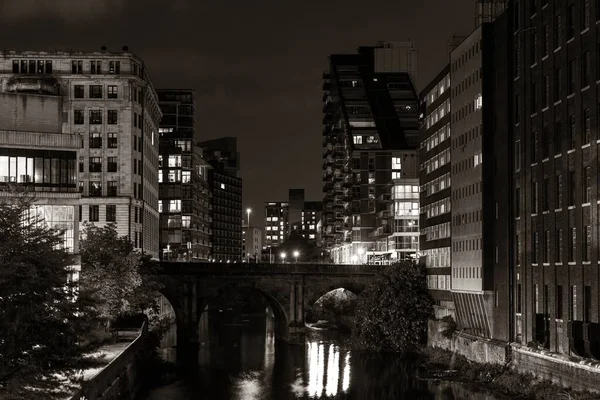 Manchester City Vue Rue Urbaine Nuit Avec Architecture Angleterre Royaume — Photo
