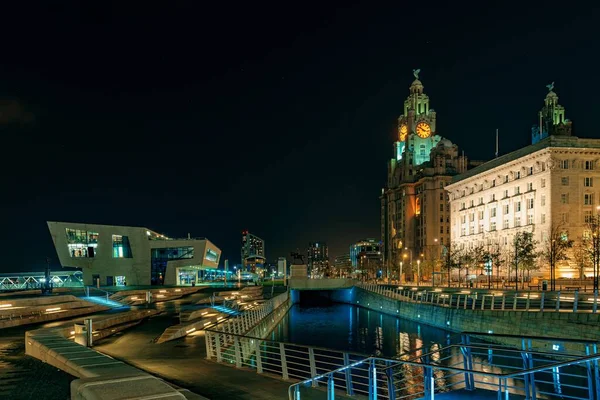 Liverpool Historische Architektur Mit Stadtbild Bei Nacht Stadtzentrum England Großbritannien — Stockfoto