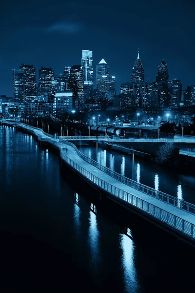 Skyline Filadelfia Notte Con Architettura Urbana — Foto Stock
