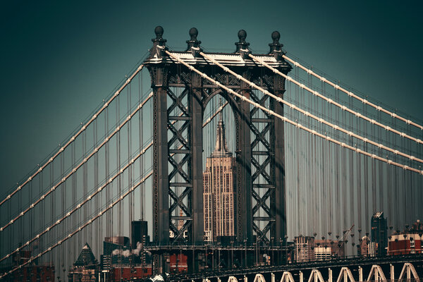 Manhattan Bridge closeup in New York City